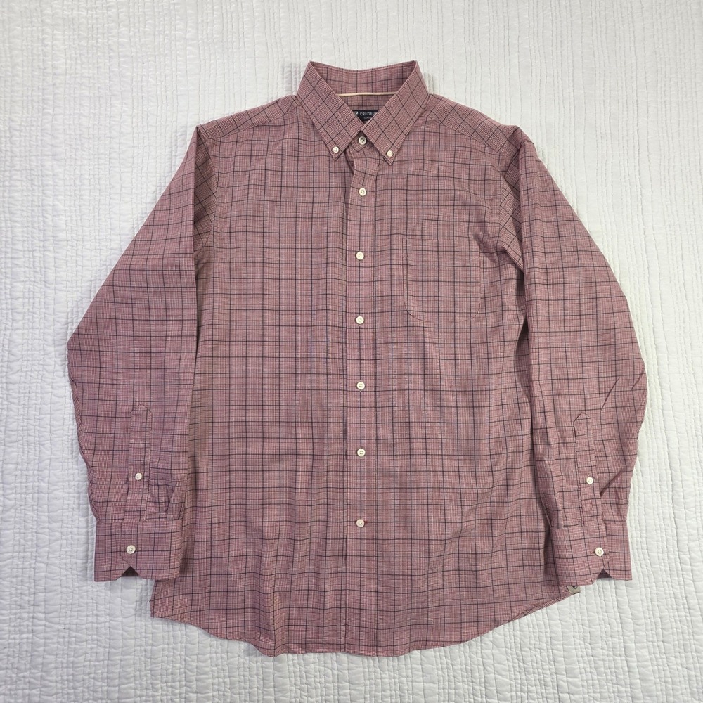Cremieux Classics Mens Large Red Black Glen Plaid Button Down Shirt Cotton L